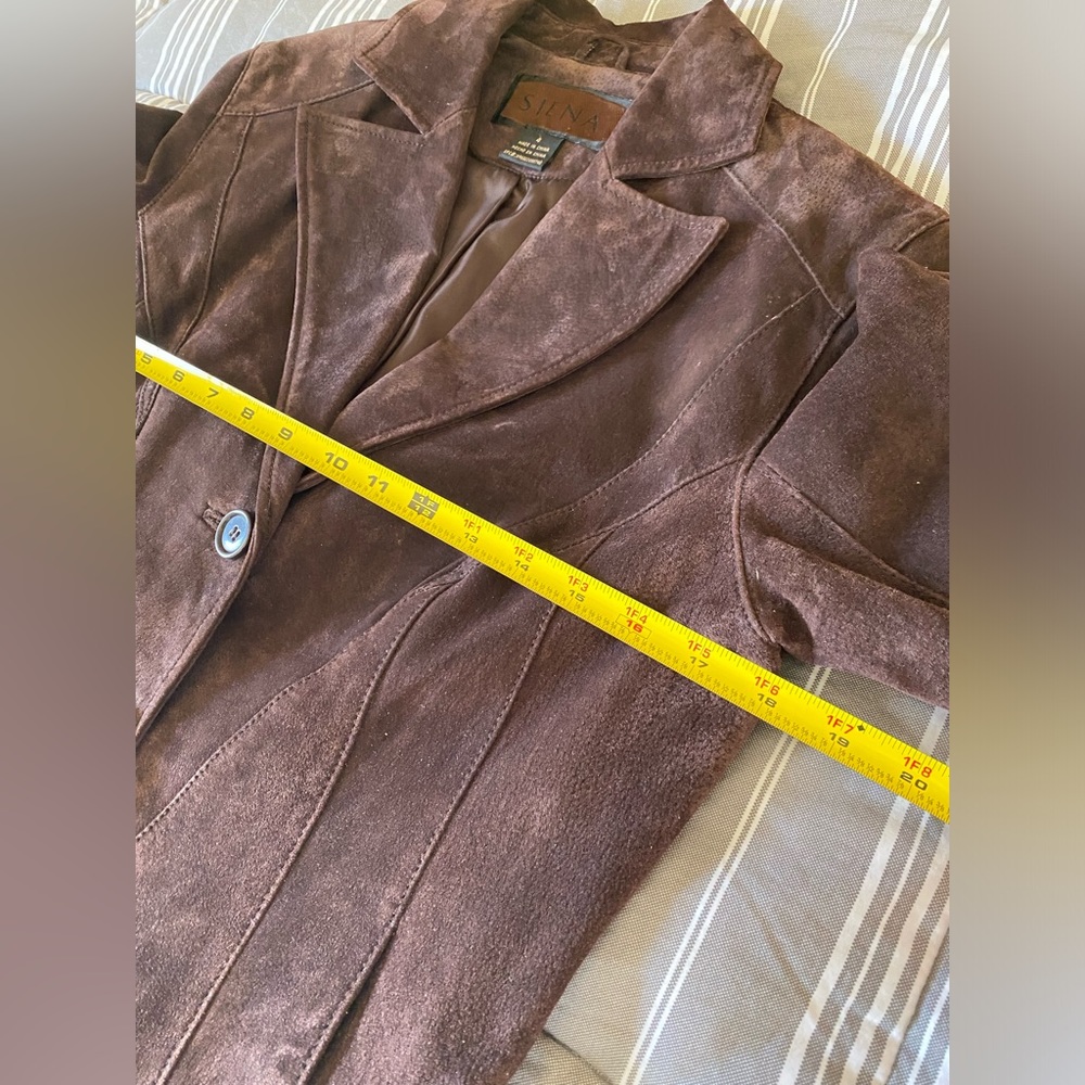 Siena Suede Jacket Womans Size 4 Brown Leather 2 Button Pockets Y2K Vintage - Picture 8 of 16